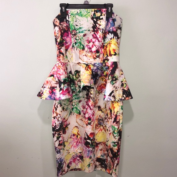 ASOS water color floral strapless dress 💛 - Picture 6 of 9